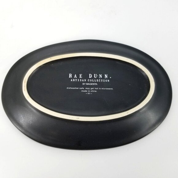 Rae Dunn Magenta Happy Halloween Dancing Skeletons Oval Plate Dish Black Small - Picture 2 of 9